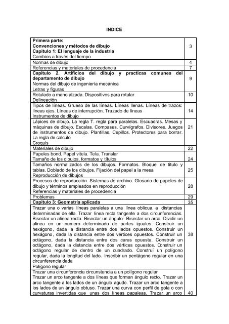 INDICE Primera parte: Convenciones y métodos de dibujo ... - URBE