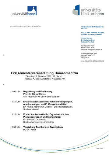 Erstsemester-Veranstaltung - Universitätsklinikum Bonn