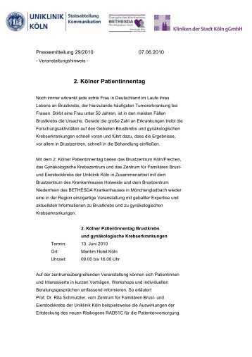 2. Kölner Patientinnentag - Uniklinik Köln