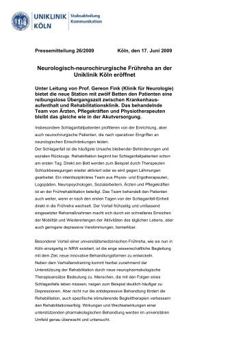 Neurologisch-neurochirurgische Frühreha an der Uniklinik Köln ...