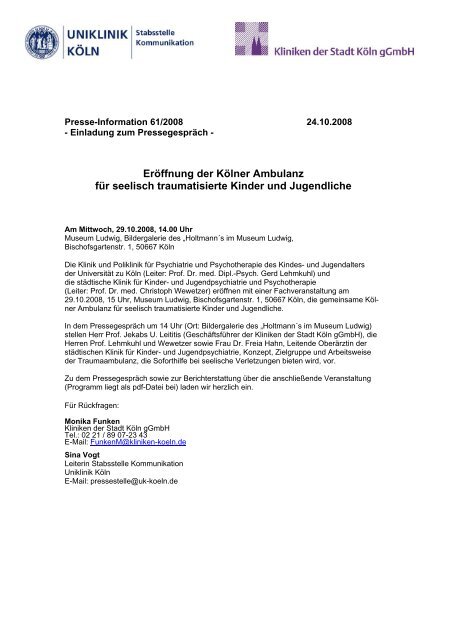 Eroffnung Der Kolner Ambulanz Fur Seelisch Uniklinik Koln