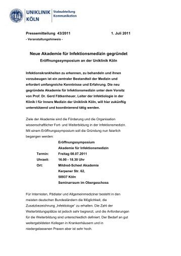 Neue Akademie für Infektionsmedizin gegründet - Uniklinik Köln