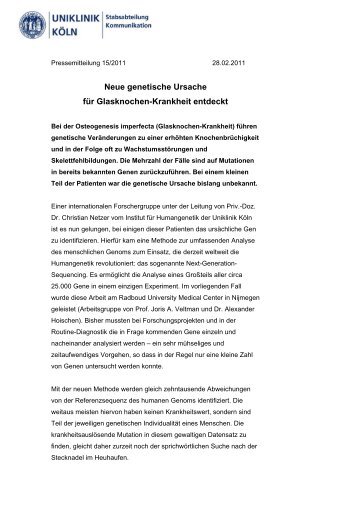 Neue genetische Ursache für Glasknochen ... - Uniklinik Köln