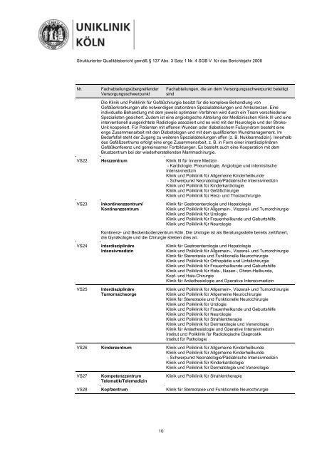 Strukturierter Qualitätsbericht 2008 - Uniklinik Köln