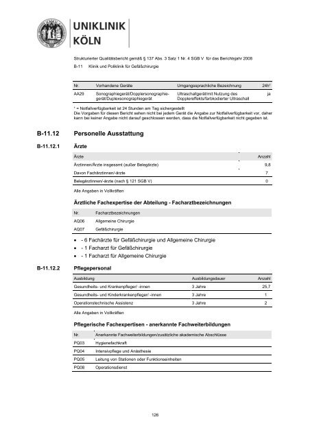 Strukturierter Qualitätsbericht 2008 - Uniklinik Köln