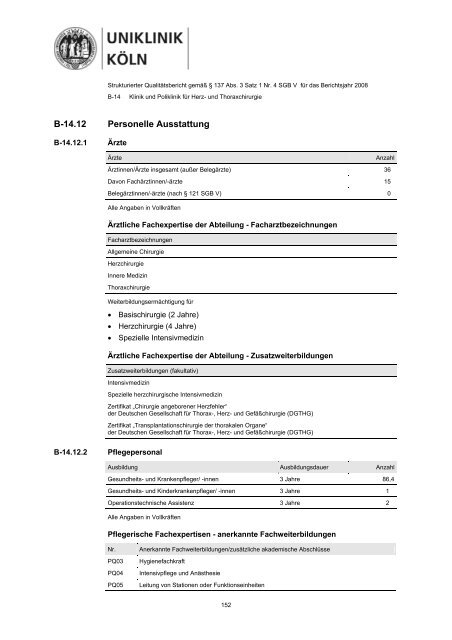 Strukturierter Qualitätsbericht 2008 - Uniklinik Köln