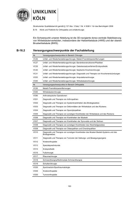 Strukturierter Qualitätsbericht 2008 - Uniklinik Köln