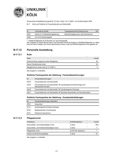 Strukturierter Qualitätsbericht 2008 - Uniklinik Köln