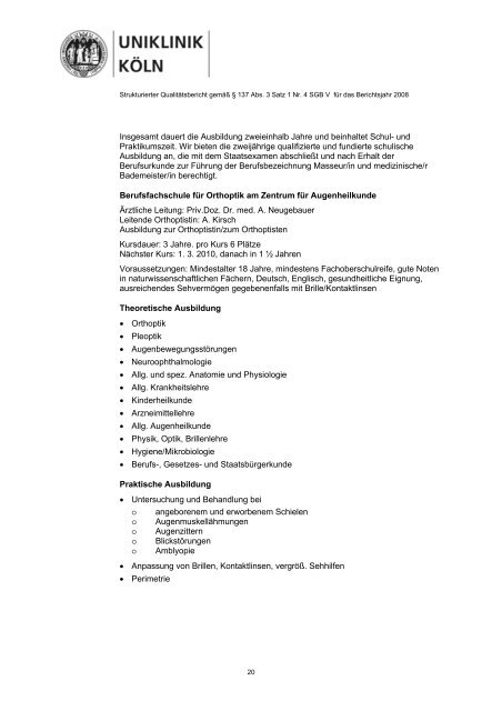 Strukturierter Qualitätsbericht 2008 - Uniklinik Köln