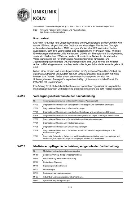 Strukturierter Qualitätsbericht 2008 - Uniklinik Köln