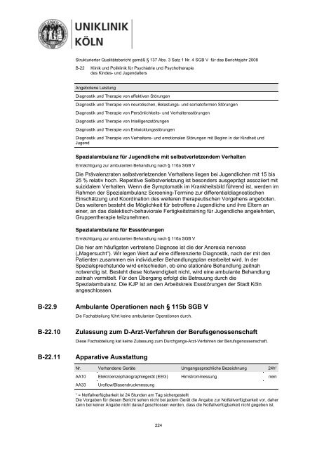 Strukturierter Qualitätsbericht 2008 - Uniklinik Köln