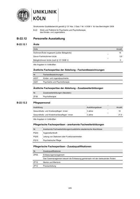 Strukturierter Qualitätsbericht 2008 - Uniklinik Köln