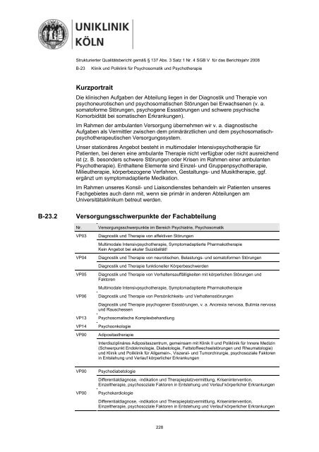 Strukturierter Qualitätsbericht 2008 - Uniklinik Köln