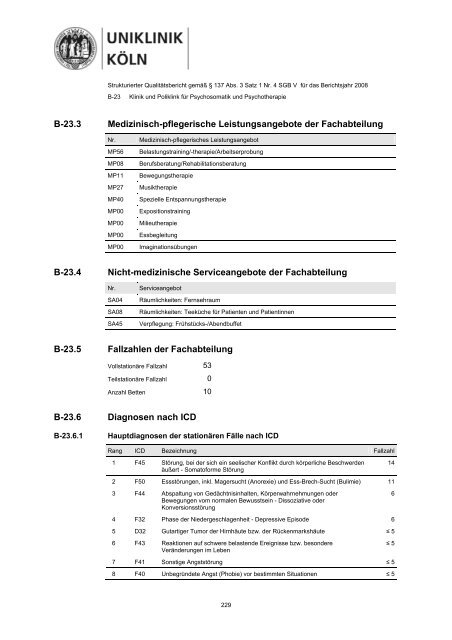 Strukturierter Qualitätsbericht 2008 - Uniklinik Köln