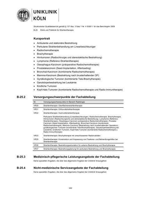 Strukturierter Qualitätsbericht 2008 - Uniklinik Köln