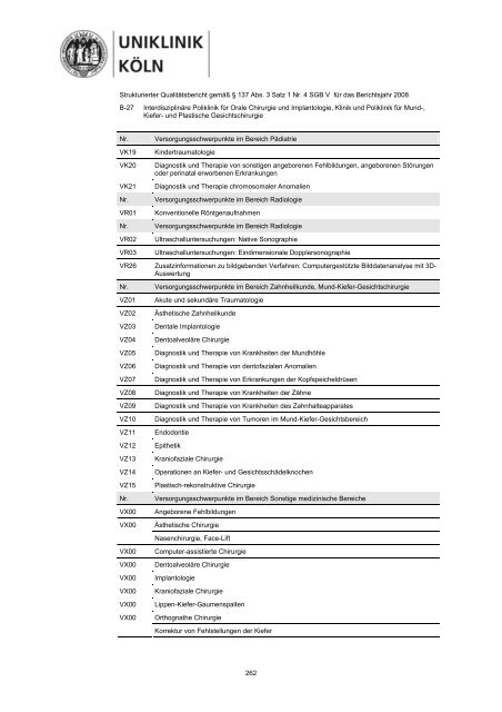 Strukturierter Qualitätsbericht 2008 - Uniklinik Köln