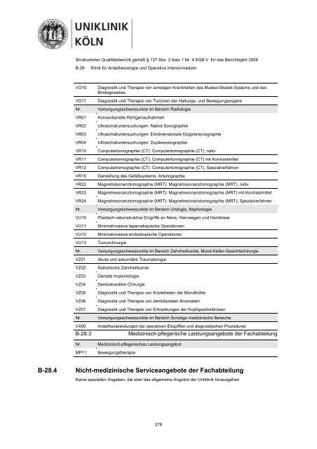 Strukturierter Qualitätsbericht 2008 - Uniklinik Köln