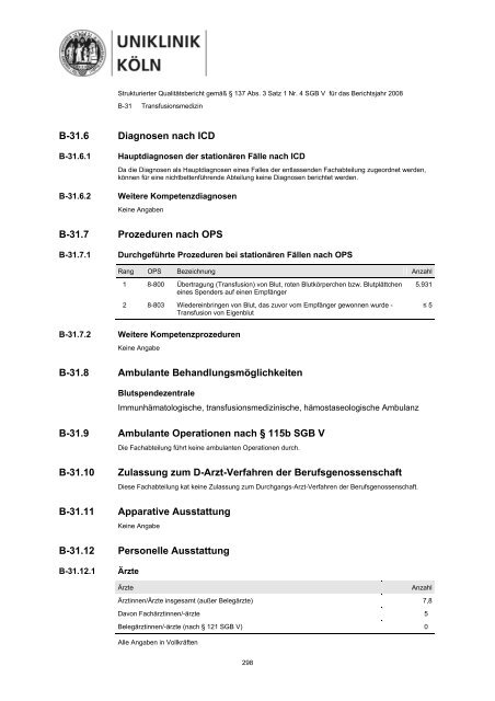 Strukturierter Qualitätsbericht 2008 - Uniklinik Köln