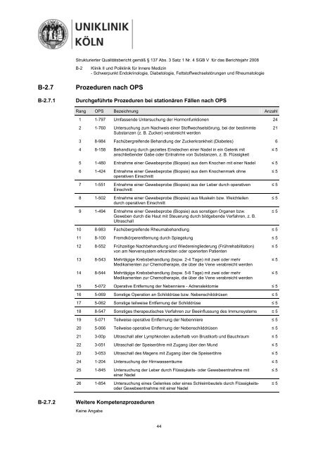 Strukturierter Qualitätsbericht 2008 - Uniklinik Köln