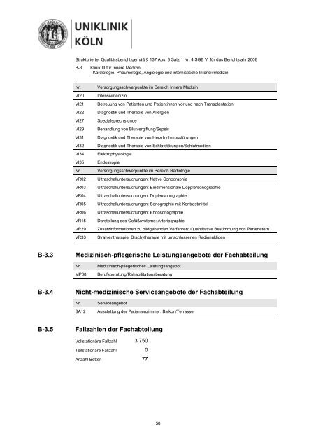 Strukturierter Qualitätsbericht 2008 - Uniklinik Köln