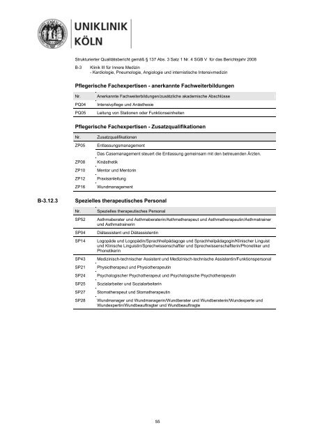 Strukturierter Qualitätsbericht 2008 - Uniklinik Köln