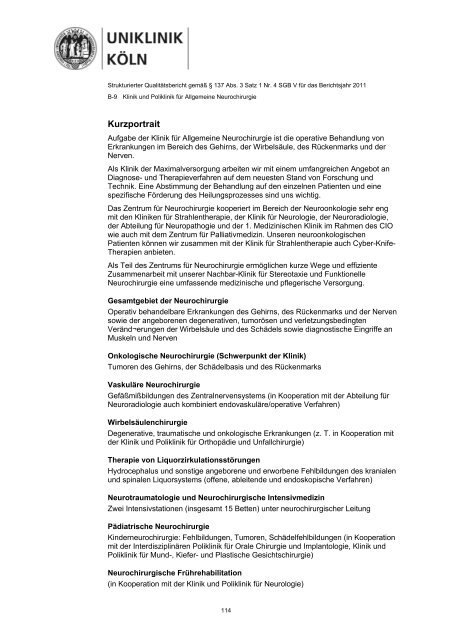 Uniklinik Köln - Strukturierter Qualitätsbericht 2011