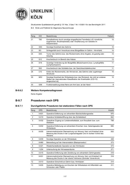 Uniklinik Köln - Strukturierter Qualitätsbericht 2011