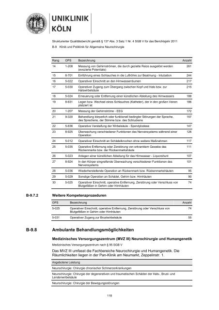 Uniklinik Köln - Strukturierter Qualitätsbericht 2011