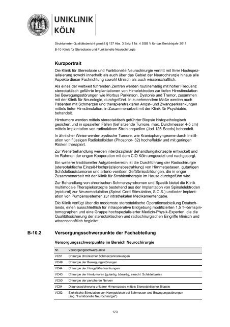 Uniklinik Köln - Strukturierter Qualitätsbericht 2011