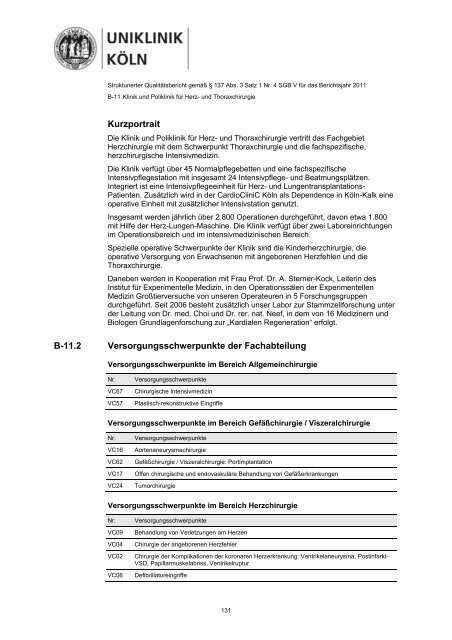 Uniklinik Köln - Strukturierter Qualitätsbericht 2011