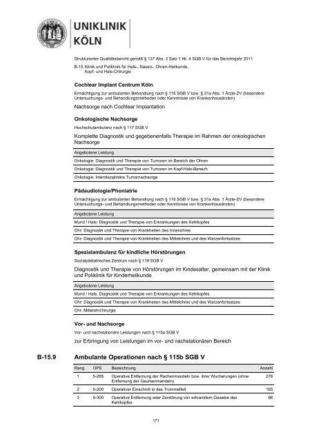 Uniklinik Köln - Strukturierter Qualitätsbericht 2011