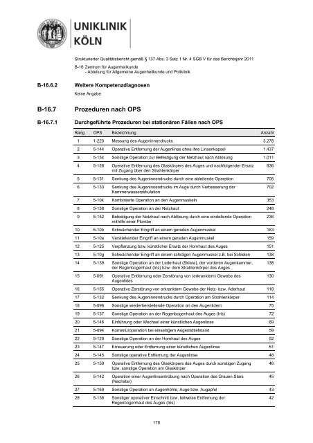 Uniklinik Köln - Strukturierter Qualitätsbericht 2011