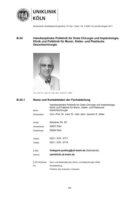 Uniklinik Köln - Strukturierter Qualitätsbericht 2011