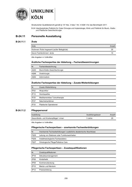 Uniklinik Köln - Strukturierter Qualitätsbericht 2011