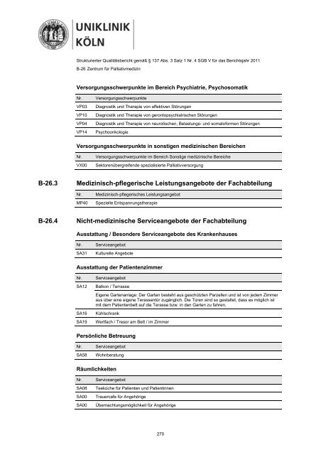 Uniklinik Köln - Strukturierter Qualitätsbericht 2011