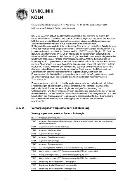 Uniklinik Köln - Strukturierter Qualitätsbericht 2011