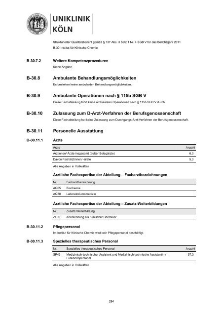 Uniklinik Köln - Strukturierter Qualitätsbericht 2011