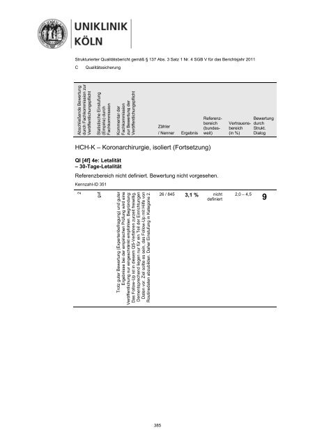 Uniklinik Köln - Strukturierter Qualitätsbericht 2011