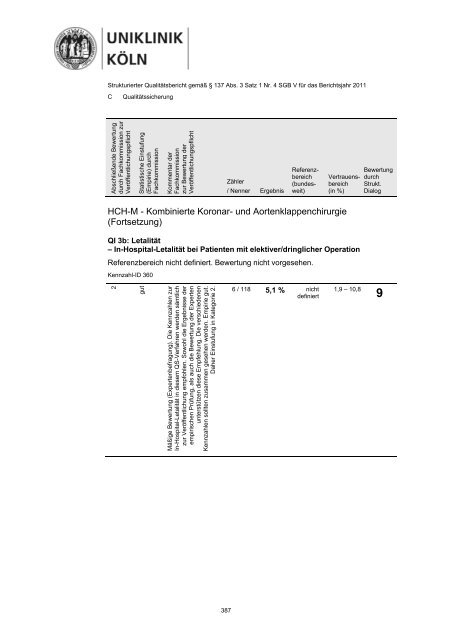 Uniklinik Köln - Strukturierter Qualitätsbericht 2011