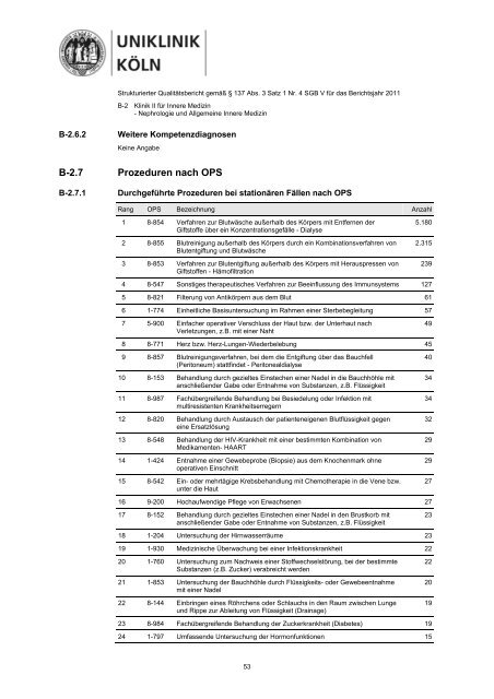 Uniklinik Köln - Strukturierter Qualitätsbericht 2011