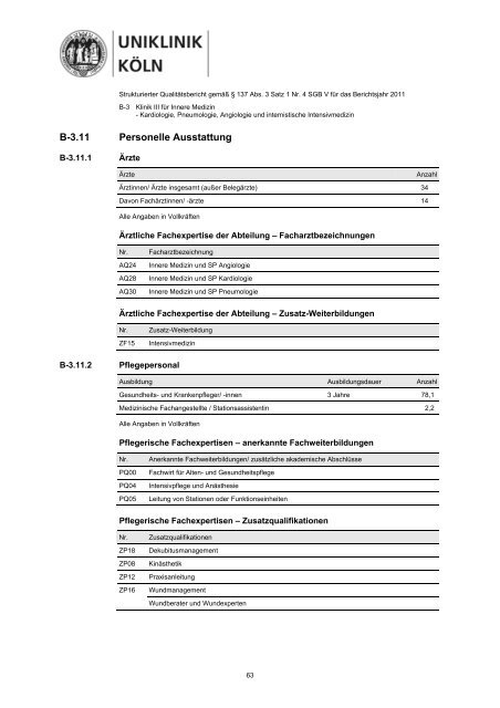 Uniklinik Köln - Strukturierter Qualitätsbericht 2011