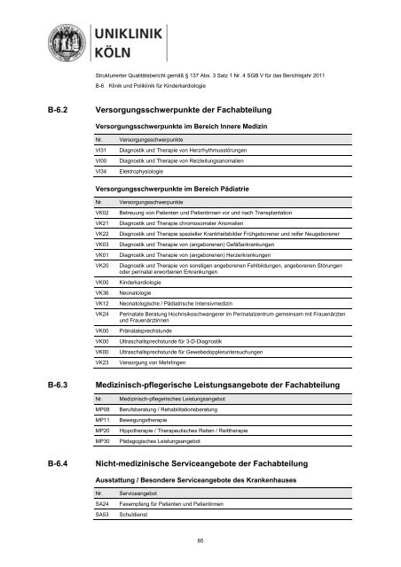 Uniklinik Köln - Strukturierter Qualitätsbericht 2011