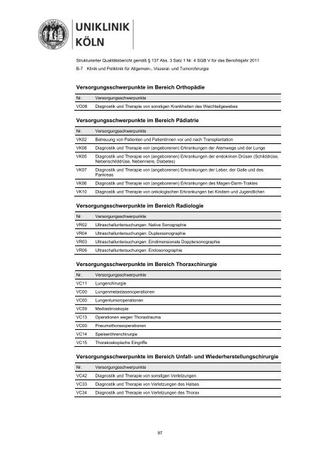 Uniklinik Köln - Strukturierter Qualitätsbericht 2011