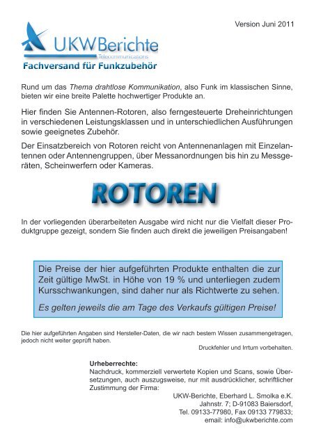 Rotoren-Katalog - bei UKW-Berichte