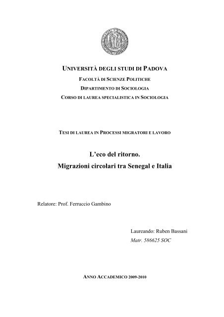 L'eco del ritorno. Migrazioni circolari tra Senegal e Italia - Cestim