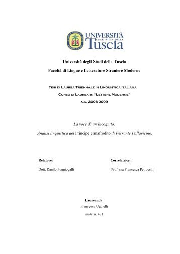 Università degli Studi della Tuscia Facoltà di Lingue e Letterature ...