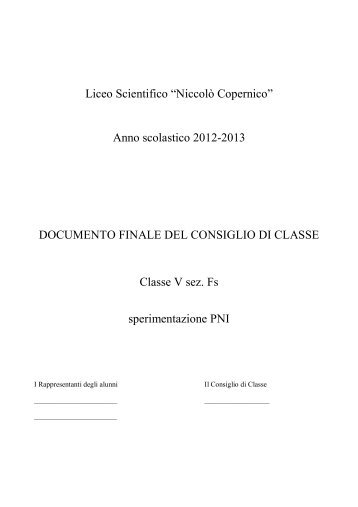 Anno scolastico 2012-2013 DOCUMENTO FINALE ... - N. Copernico