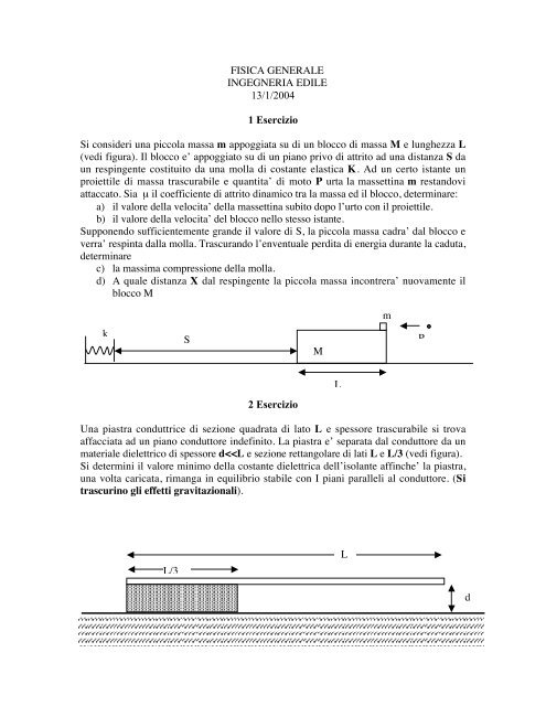 ESERCIZI FISICA GEN.pdf - Dipartimento di Fisica