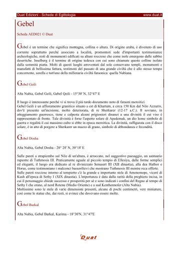 Duat Edizioni - Schede di Egittologia www.duat.it ... - Egittologia.net
