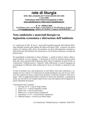 Note omiletiche e materiali liturgici - FCEI